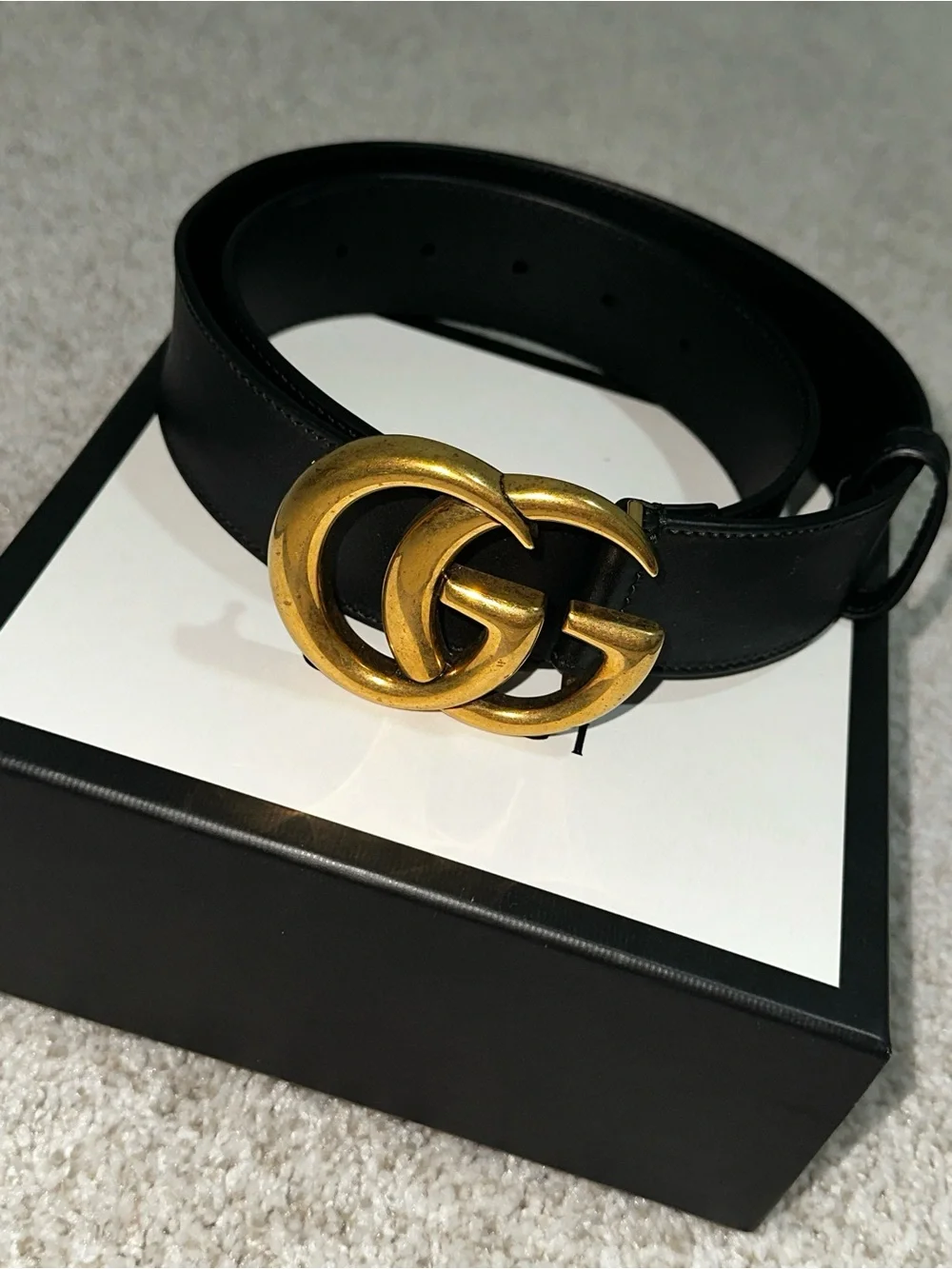 Gucci Black Leather Belt with Gold Double G Buckle
